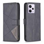 For Xiaomi Redmi Note 12 Pro 5G Global Magnetic Buckle Rhombus Texture Leather Phone Case(Black)