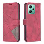 For Xiaomi Redmi Note 12 Global Magnetic Buckle Rhombus Texture Leather Phone Case(Red)