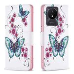 For vivo Y02 4G Colored Drawing Pattern Leather Phone Case(Flowers Butterfly)