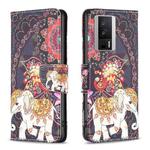 For Xiaomi Redmi K60 / K60 Pro Colored Drawing Pattern Leather Phone Case(Flowers Elephant)