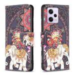 For Xiaomi Redmi Note 12 Pro+ Global Colored Drawing Pattern Leather Phone Case(Flowers Elephant)