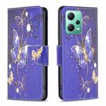 For Xiaomi Redmi Note 12 Global Colored Drawing Pattern Leather Phone Case(Purple Butterfly)