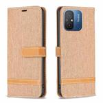 For Xiaomi Redmi 12C Color Block Denim Texture Leather Phone Case(Brown)