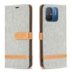 For Xiaomi Redmi 12C Color Block Denim Texture Leather Phone Case(Grey)