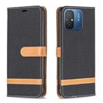 For Xiaomi Redmi 12C Color Block Denim Texture Leather Phone Case(Black)