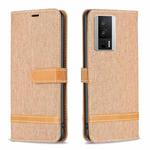 For Xiaomi Redmi K60 / K60 Pro Color Block Denim Texture Leather Phone Case(Brown)
