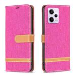 For Xiaomi Redmi Note 12 Pro+ Global Color Block Denim Texture Leather Phone Case(Rose Red)