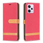 For Xiaomi Redmi Note 12 Pro+ Global Color Block Denim Texture Leather Phone Case(Red)