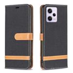 For Xiaomi Redmi Note 12 Pro Global Color Block Denim Texture Leather Phone Case(Black)