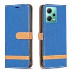 For Xiaomi Redmi Note 12 Global Color Block Denim Texture Leather Phone Case(Royal Blue)