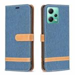 For Xiaomi Redmi Note 12 Global Color Block Denim Texture Leather Phone Case(Dark Blue)