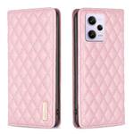 For Xiaomi Redmi Note 12 Pro+ Global Diamond Lattice Magnetic Leather Flip Phone Case(Pink)