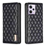 For Xiaomi Redmi Note 12 Pro 5G Global Diamond Lattice Magnetic Leather Flip Phone Case(Black)