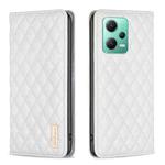 For Xiaomi Redmi Note 12 Global Diamond Lattice Magnetic Leather Flip Phone Case(White)
