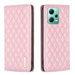 For Xiaomi Redmi Note 12 Global Diamond Lattice Magnetic Leather Flip Phone Case(Pink)