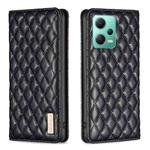 For Xiaomi Redmi Note 12 Global Diamond Lattice Magnetic Leather Flip Phone Case(Black)