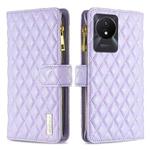 For vivo Y02 4G Diamond Lattice Zipper Wallet Leather Flip Phone Case(Purple)