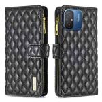For Xiaomi Redmi 12C Diamond Lattice Zipper Wallet Leather Flip Phone Case(Black)