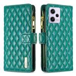 For Xiaomi Redmi Note 12 Pro+ Global Diamond Lattice Zipper Wallet Leather Flip Phone Case(Green)