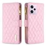 For Xiaomi Redmi Note 12 Pro+ Global Diamond Lattice Zipper Wallet Leather Flip Phone Case(Pink)