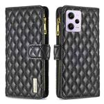 For Xiaomi Redmi Note 12 Pro+ Global Diamond Lattice Zipper Wallet Leather Flip Phone Case(Black)