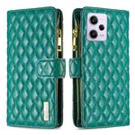 For Xiaomi Redmi Note 12 Pro 5G Global Diamond Lattice Zipper Wallet Leather Flip Phone Case(Green)