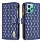 For Xiaomi Redmi Note 12 Global Diamond Lattice Zipper Wallet Leather Flip Phone Case(Blue)