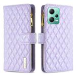 For Xiaomi Redmi Note 12 Global Diamond Lattice Zipper Wallet Leather Flip Phone Case(Purple)