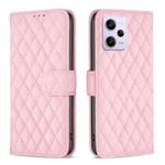 For Xiaomi Redmi Note 12 Pro 5G Global Diamond Lattice Wallet Leather Flip Phone Case(Pink)