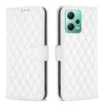 For Xiaomi Redmi Note 12 Global Diamond Lattice Wallet Leather Flip Phone Case(White)