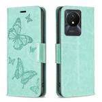 For vivo Y02 4G Embossing Two Butterflies Pattern Leather Phone Case(Green)