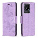 For vivo Y02 4G Embossing Two Butterflies Pattern Leather Phone Case(Purple)