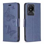 For vivo Y02 4G Embossing Two Butterflies Pattern Leather Phone Case(Blue)