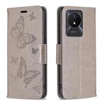 For vivo Y02 4G Embossing Two Butterflies Pattern Leather Phone Case(Grey)