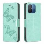 For Xiaomi Redmi 12C Embossing Two Butterflies Pattern Leather Phone Case(Green)