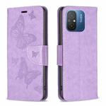 For Xiaomi Redmi 12C Embossing Two Butterflies Pattern Leather Phone Case(Purple)