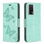 For Xiaomi Redmi K60 / K60 Pro Embossing Two Butterflies Pattern Leather Phone Case(Green)