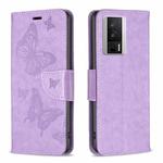 For Xiaomi Redmi K60 / K60 Pro Embossing Two Butterflies Pattern Leather Phone Case(Purple)