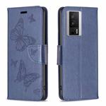 For Xiaomi Redmi K60 / K60 Pro Embossing Two Butterflies Pattern Leather Phone Case(Blue)