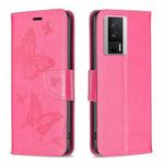 For Xiaomi Redmi K60 / K60 Pro Embossing Two Butterflies Pattern Leather Phone Case(Rose Red)