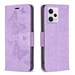 For Xiaomi Redmi Note 12 Pro+ Global Embossing Two Butterflies Pattern Leather Phone Case(Purple)