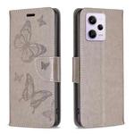 For Xiaomi Redmi Note 12 Pro+ Global Embossing Two Butterflies Pattern Leather Phone Case(Grey)