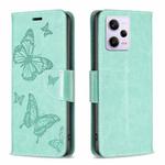 For Xiaomi Redmi Note 12 Pro 5G Global Embossing Two Butterflies Pattern Leather Phone Case(Green)