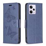 For Xiaomi Redmi Note 12 Pro 5G Global Embossing Two Butterflies Pattern Leather Phone Case(Blue)