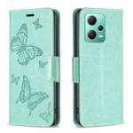 For Xiaomi Redmi Note 12 Global Embossing Two Butterflies Pattern Leather Phone Case(Green)