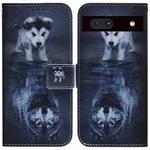 For Google Pixel 7a Coloured Drawing Flip Leather Phone Case(Wolf and Dog)