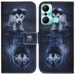 For Infinix Hot 20 Play Coloured Drawing Flip Leather Phone Case(Wolf and Dog)