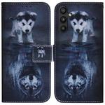 For Samsung Galaxy A54 5G Coloured Drawing Flip Leather Phone Case(Wolf and Dog)