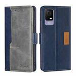 For TCL 405 / 406 / 408 Contrast Color Side Buckle Leather Phone Case(Blue + Grey)