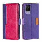 For TCL 405 / 406 / 408 Contrast Color Side Buckle Leather Phone Case(Purple + Rose Red)